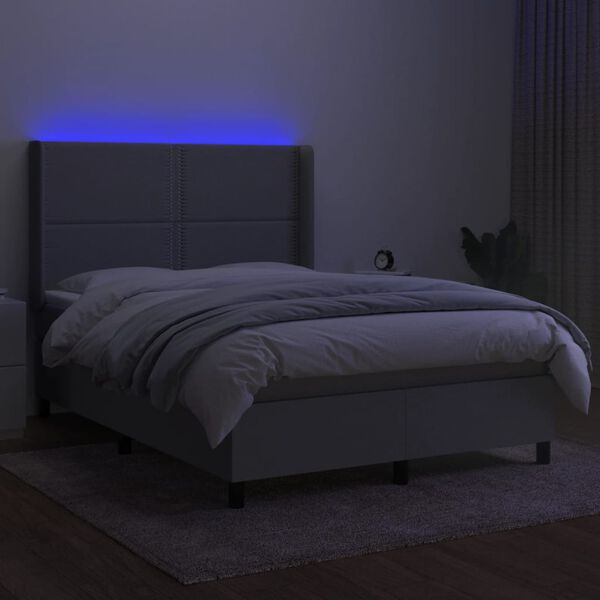 vidaXL Box spring postel s matrac&iacute; a LED světle &scaron;ed&aacute; 140x190 cm textil