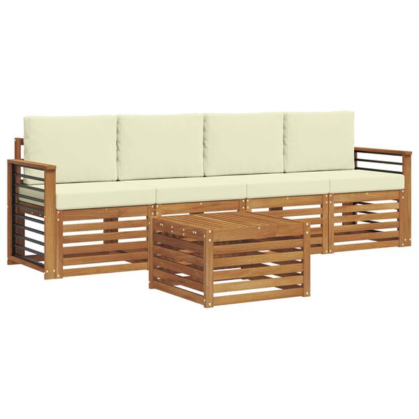 vidaXL Sedac&iacute; soupravy 5 pcs Přirozen&aacute; a Kr&eacute;mov&aacute; Masivn&iacute; ak&aacute;tov&eacute; dřevo