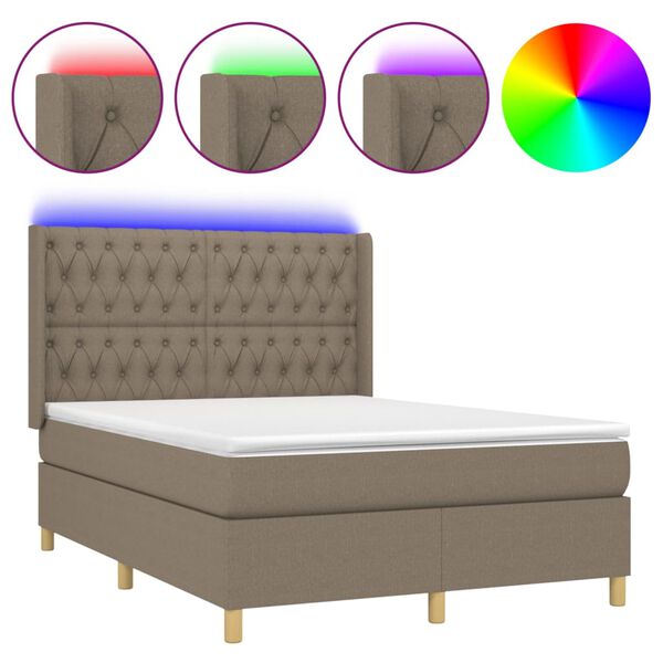 vidaXL Box spring postel s matrac&iacute; a LED taupe 140x200 cm textil