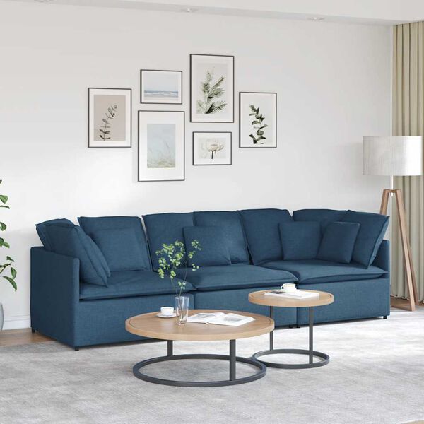 vidaXL Modul&aacute;rn&iacute; pohovka s pol&scaron;t&aacute;ři textil modr&aacute;