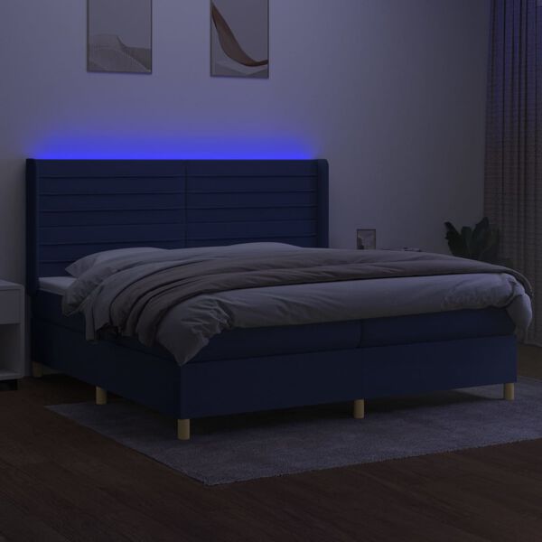 vidaXL Box spring postel s matrac&iacute; a LED modr&aacute; 200x200 cm textil