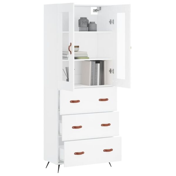 vidaXL Skř&iacute;ň highboard b&iacute;l&aacute; 69,5 x 34 x 180 cm kompozitn&iacute; dřevo