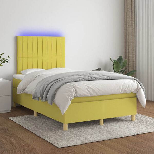 vidaXL Box spring postel s matrac&iacute; a LED zelen&aacute; 120 x 200 cm textil