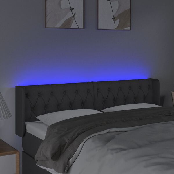vidaXL Čelo postele s LED tmavě &scaron;ed&eacute; 147 x 16 x 78/88 cm textil