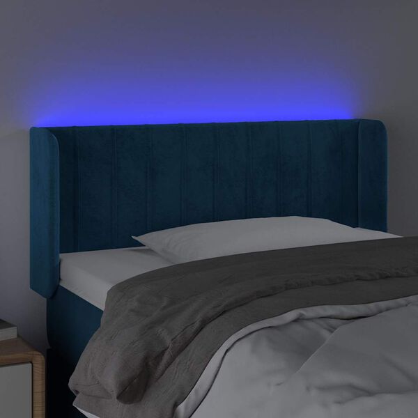 vidaXL Čelo postele s LED tmavě modr&eacute; 83 x 16 x 78/88 cm samet