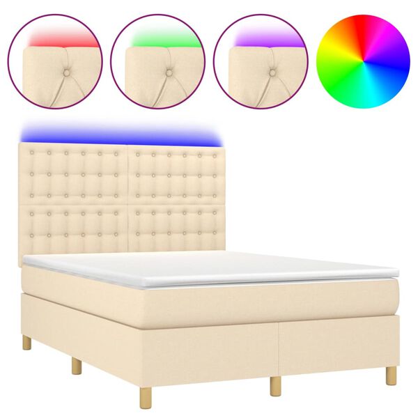 vidaXL Box spring postel s matrac&iacute; a LED kr&eacute;mov&aacute; 140x190 cm textil