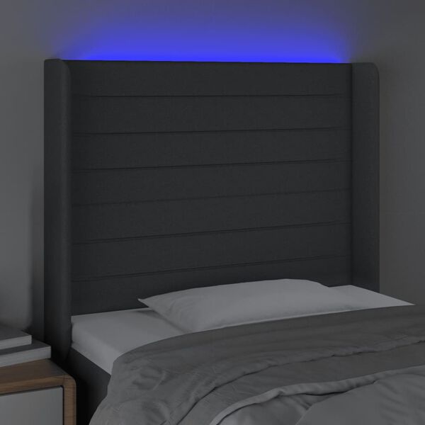 vidaXL Čelo postele s LED tmavě &scaron;ed&eacute; 103 x 16 x 118/128 cm textil