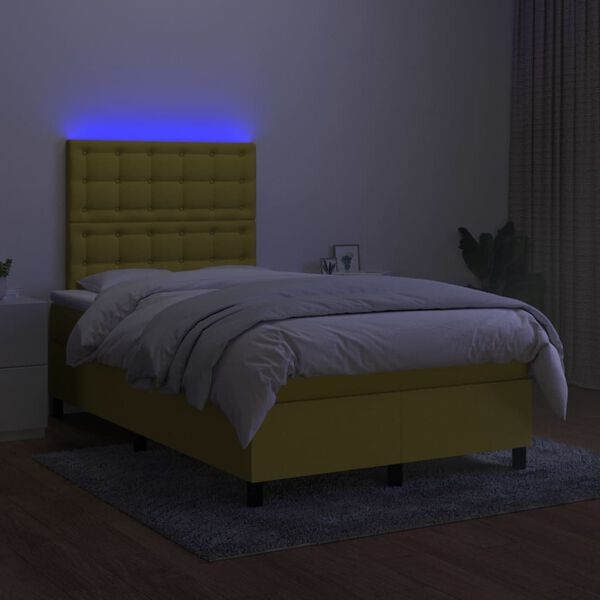 vidaXL Box spring postel s matrac&iacute; a LED zelen&aacute; 120 x 200 cm textil