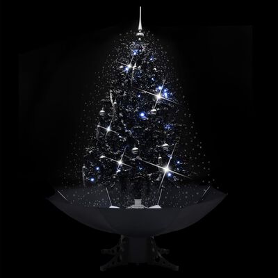 vidaXL Sněžící vánoční stromek s deštníkovým stojanem černý 140 cm PVC