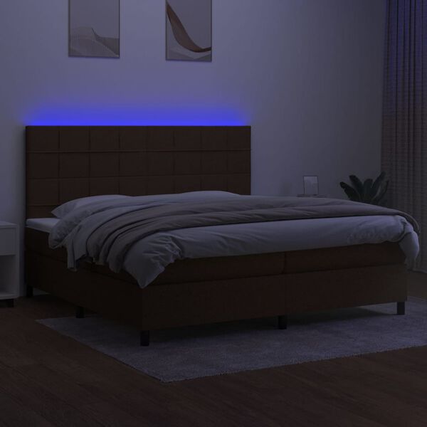 vidaXL Box spring postel s matrac&iacute; a LED tmavě hněd&aacute; 200x200 cm textil