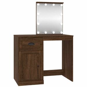 vidaXL Toaletn&iacute; stolek s LED hněd&yacute; dub 90 x 50 x 132,5 cm kompozit
