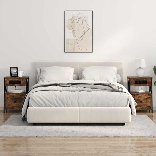 vidaXL Nočn&iacute; skř&iacute;ňka se z&aacute;suvkou 2 pcs Kouřov&yacute; dub 40 x 31 x 60 cm