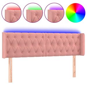 vidaXL Čelo postele s LED růžov&eacute; 163 x 16 x 78/88 cm samet