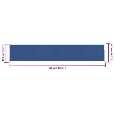 vidaXL Zatahovací boční markýza 117 x 600 cm modrá