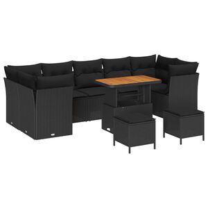 vidaXL Sada zahradn&iacute;ch pohovek 10 pcs Čern&aacute; polyratan