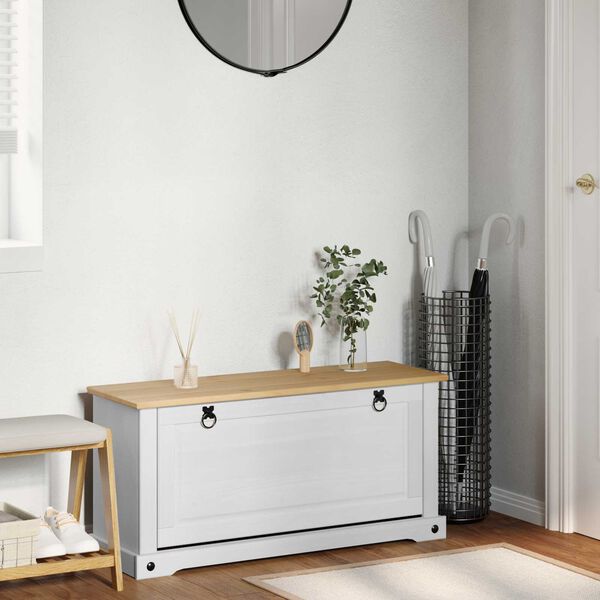 vidaXL Skř&iacute;ň na obuv Corona B&iacute;l&aacute; 99 x 32 x 49 cm Masivn&iacute; borov&eacute; dřevo