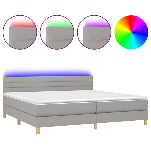vidaXL Box spring postel s matrac&iacute; a LED světle &scaron;ed&aacute; 200x200 cm textil