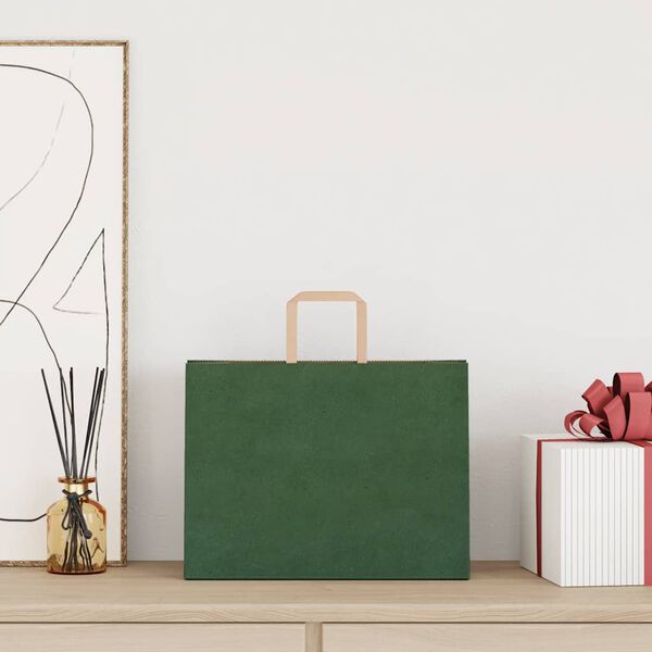 vidaXL Pap&iacute;rov&eacute; ta&scaron;ky 250 ks s uchy zelen&eacute; 32x17x25 cm