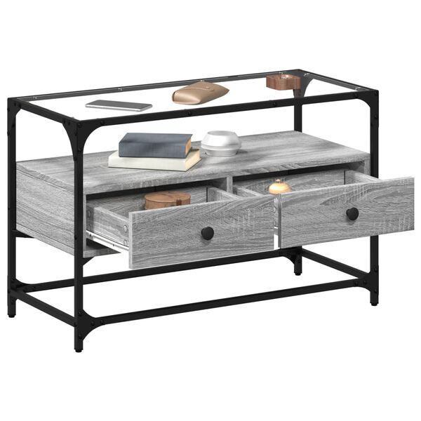 vidaXL TV skř&iacute;ňka se skleněnou deskou &scaron;ed&aacute; sonoma 80x35x51 cm kompozit