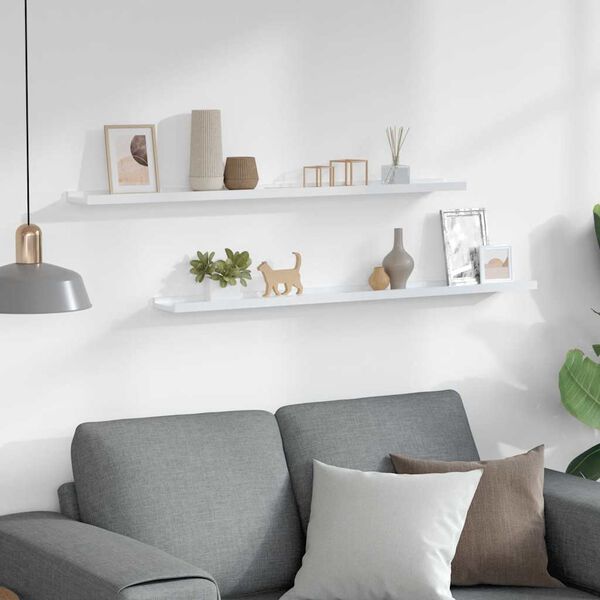 vidaXL N&aacute;stěnn&eacute; police 2 ks b&iacute;l&eacute; s vysok&yacute;m leskem 100 x 9 x 3 cm