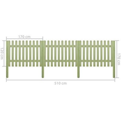 vidaXL Laťkový plot impregnovaná borovice 5,1 m 170 cm 6/9 cm