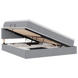 vidaXL Postel s &uacute;ložn&yacute;m prostorem a LED osvětlen&iacute;m Světle &scaron;ed&aacute; textil