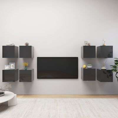 vidaXL Nástěnné TV skříňky 8 ks šedé s vysokým leskem 30,5x30x30 cm