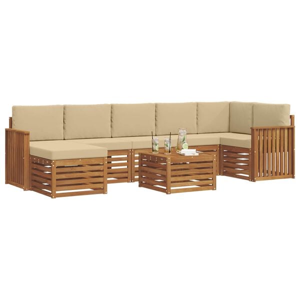 vidaXL Rohov&aacute; sofa sada 8 pcs Přirozen&aacute; a B&eacute;žov&aacute; Masivn&iacute; ak&aacute;tov&eacute; dřevo