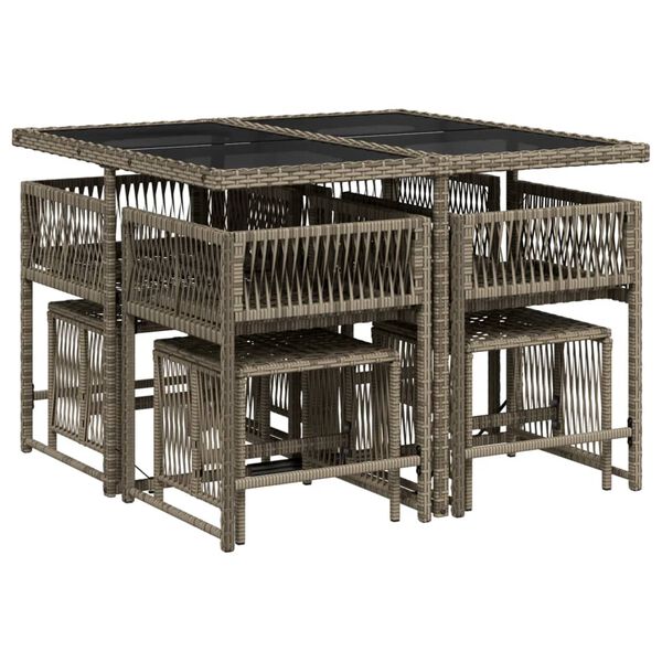 vidaXL 9d&iacute;ln&yacute; zahradn&iacute; j&iacute;deln&iacute; set s podu&scaron;kami &scaron;ed&yacute; polyratan