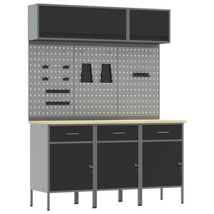 vidaXL Sada pracovn&iacute; skř&iacute;ně se z&aacute;suvkou s &uacute;loži&scaron;těm 8 pcs Čern&aacute;