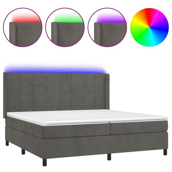 vidaXL Box spring postel s matrac&iacute; a LED tmavě &scaron;ed&aacute; 200x200 cm samet