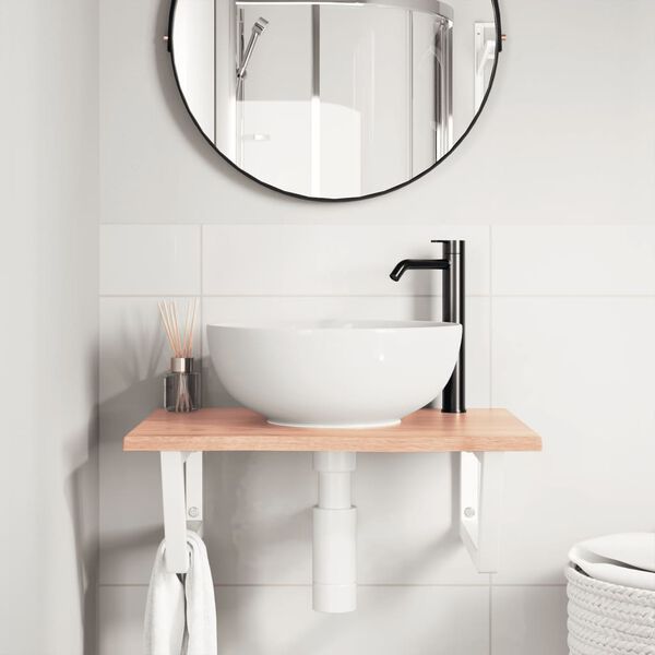 vidaXL Deska pod umyvadlo n&aacute;stěnn&aacute; ocel a masivn&iacute; dubov&eacute; dřevo