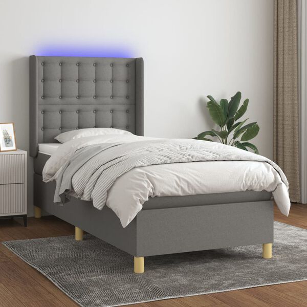 vidaXL Box spring postel s matrac&iacute; a LED tmavě &scaron;ed&aacute; 90x200 cm textil