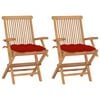 vidaXL Zahradn&iacute; židle s červen&yacute;mi podu&scaron;kami 2 ks masivn&iacute; teak