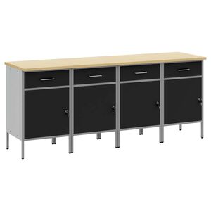 vidaXL Pracovn&iacute; skř&iacute;ň se z&aacute;suvkou 4 ks Čern&aacute; a &scaron;ed&aacute; 200 x 55 x 85 cm