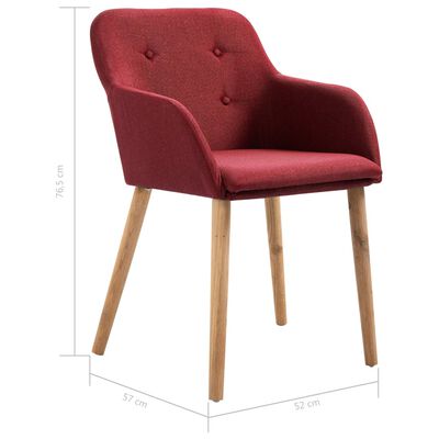 vidaXL Jídelní židle 2 ks vínové textil a masivní dubové dřevo
