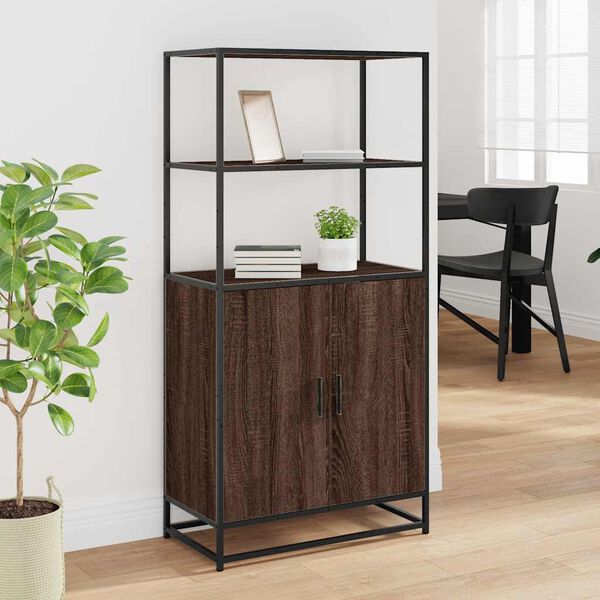 vidaXL Skříň highboard hnědý dub 68x35x139cm kompozitní dřevo a kov