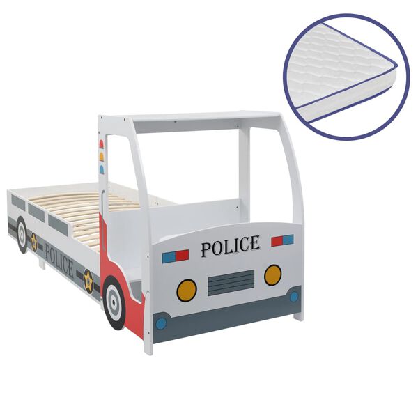 vidaXL Dětsk&aacute; postel policejn&iacute; auto+matrace z paměťov&eacute; pěny 90x200 cm