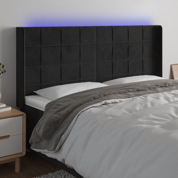 vidaXL Čelo postele s LED čern&eacute; 203 x 16 x 118/128 cm samet