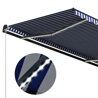 vidaXL Markýza se senzorem větru a LED světlem 350 x 250 cm modrobílá