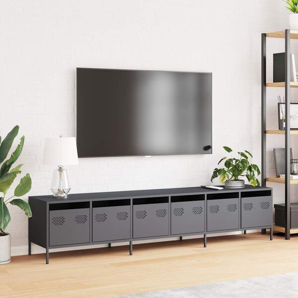 vidaXL TV skř&iacute;ňka antracitov&aacute; 202x39x43,5 cm ocel v&aacute;lcovan&aacute; za studena
