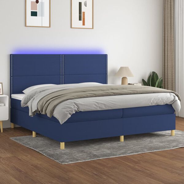 vidaXL Box spring postel s matrac&iacute; a LED modr&aacute; 200x200 cm textil