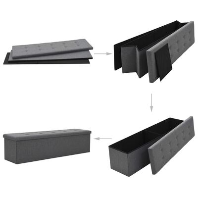 vidaXL Skládací úložná lavice umělý len 150 x 38 x 38 cm tmavě šedá