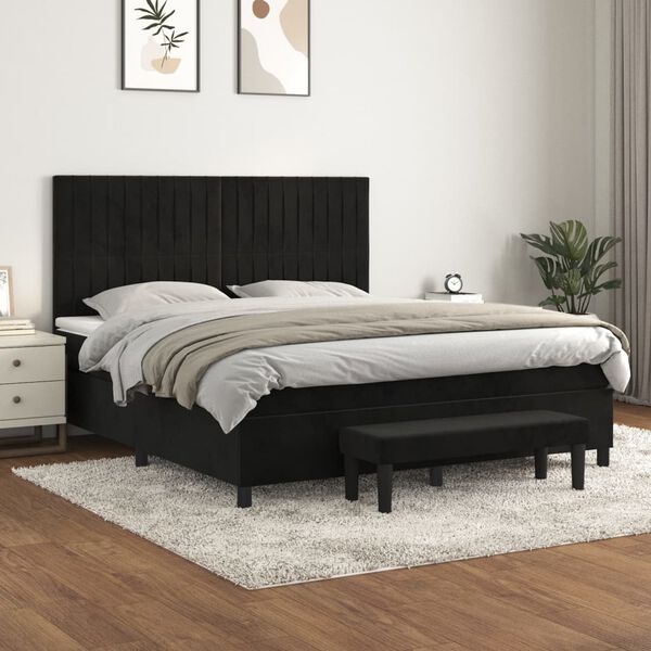vidaXL Box spring postel s matrac&iacute; čern&aacute; 160x200 cm samet