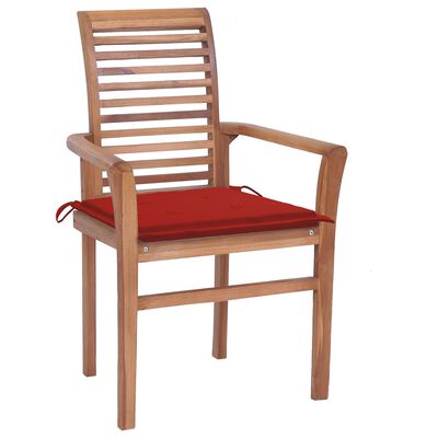 vidaXL Jídelní židle 6 ks s červenými poduškami masivní teak