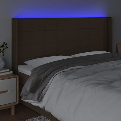 vidaXL Čelo postele s LED tmavě hnědé 183 x 16 x 118/128 cm textil