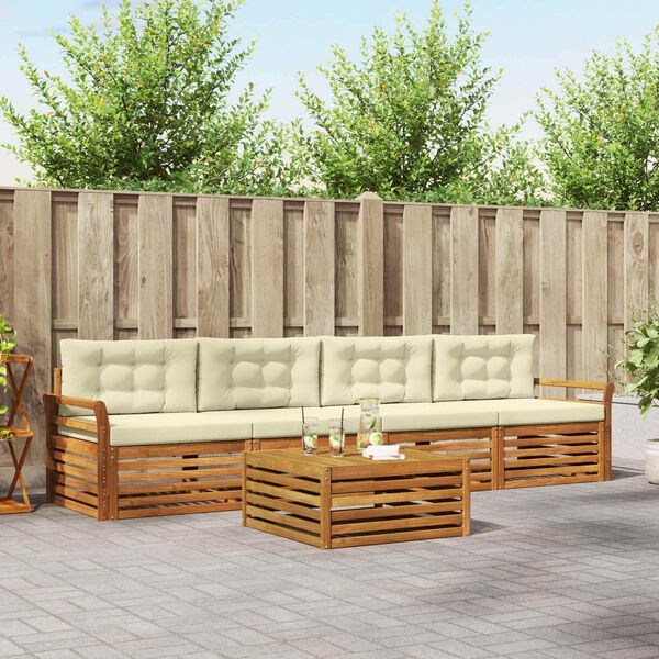 vidaXL Venkovn&iacute; pohovkov&aacute; souprava 5 pcs Přirozen&aacute; a Kr&eacute;mov&aacute;