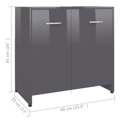 vidaXL Koupelnová skříňka šedá vysoký lesk 60 x 33 x 61 cm dřevotříska