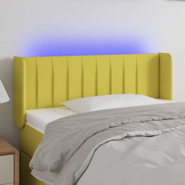 vidaXL Čelo postele s LED zelen&eacute; 103 x 16 x 78/88 cm textil