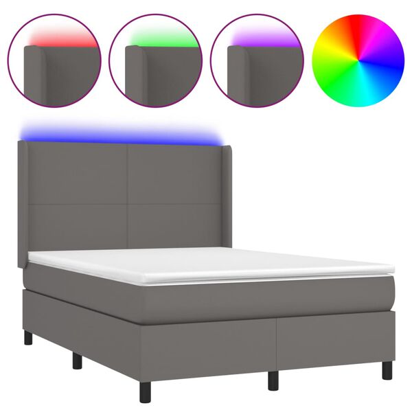 vidaXL Box spring postel s matrac&iacute; a LED &scaron;ed&aacute; 140x200 cm uměl&aacute; kůže